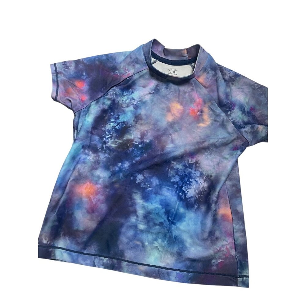 Athleta Girl Tie-Dye Rashguard Shirt Short Sleeve‎ Blue Multicolor M
